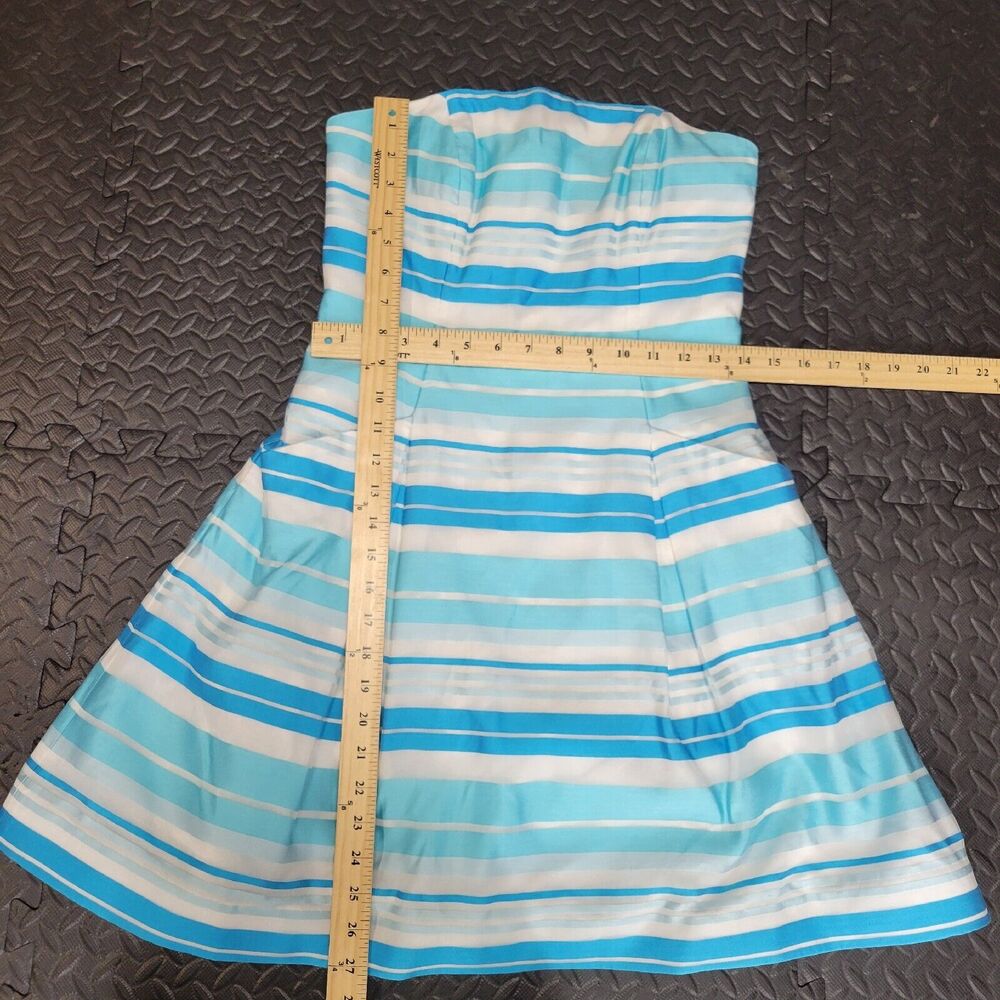 Lilly Pulitzer Blossom Dress Turquoise Wrapping Stripe Silk Size 4 Blue White‎ - Picture 6 of 10